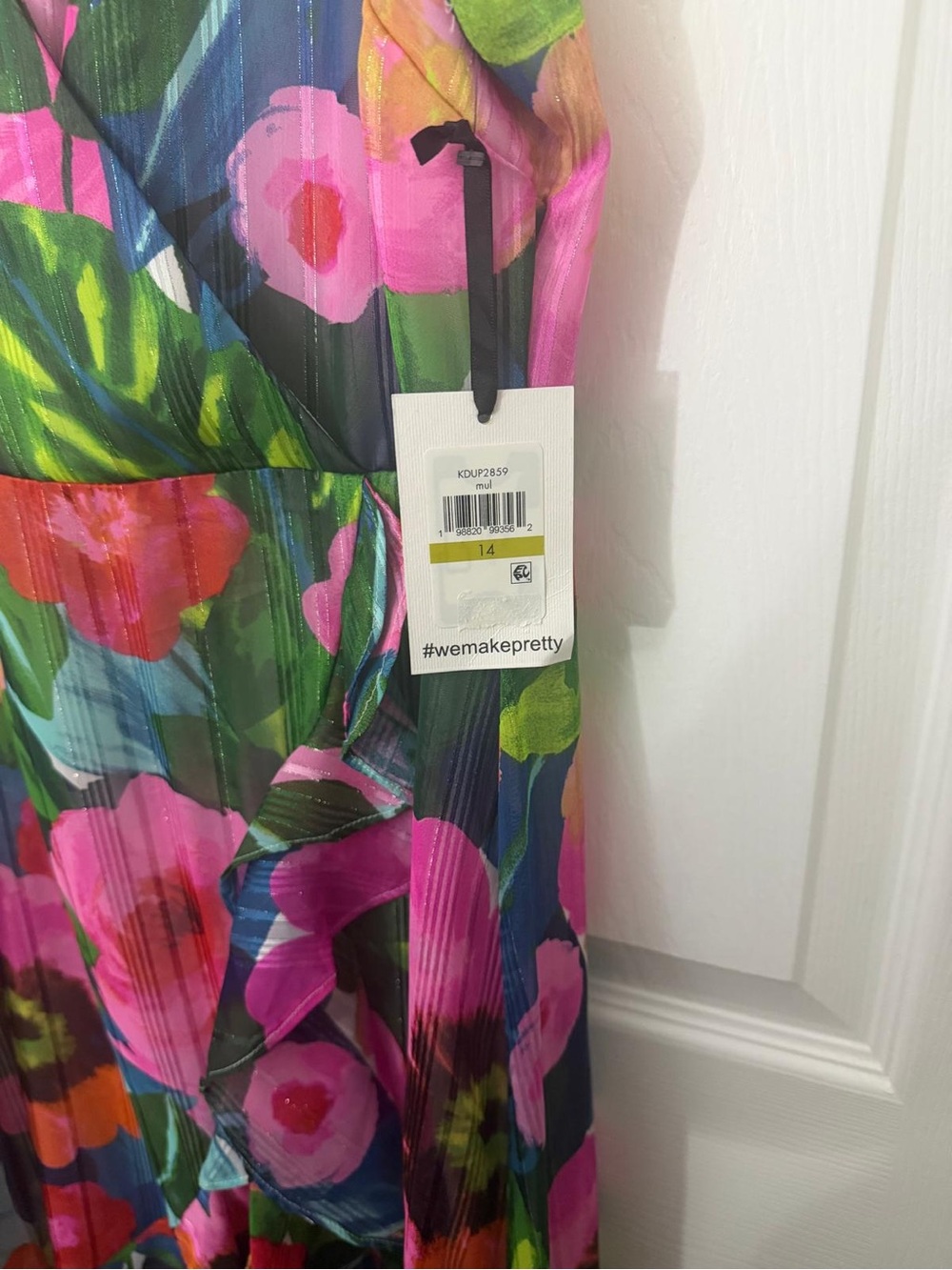 Kensie Vibrant Floral Ruffle V-Neck Maxi Dress - Pink & Green - Picture 9 of 11